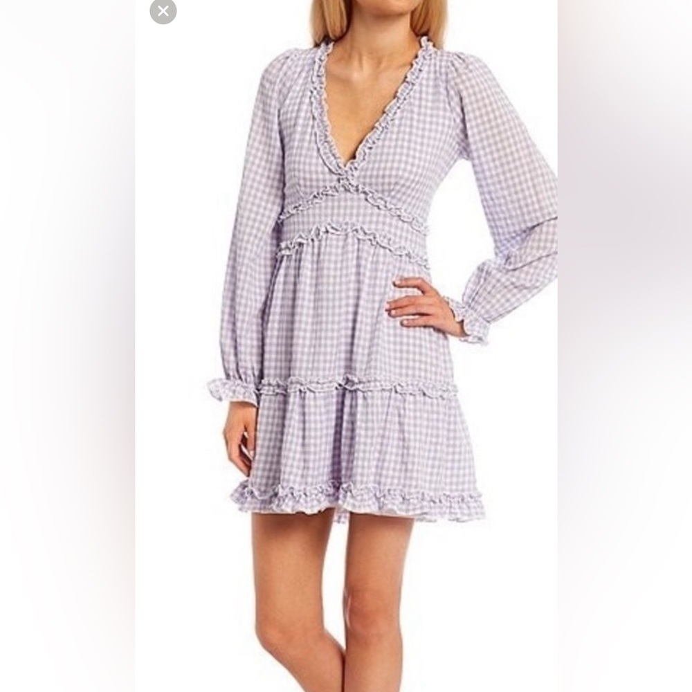 NWT Allison & Kelly Long Sleeve Ruffle Trim Gingham Fit-And-Flare Dress Size M
